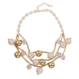 Statement Jewelry Golden Tube Beads Chokers Women's Pearl Necklaces