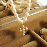 Freshwater Pearl Cross Pendant Necklace 18K Plated Titanium Steel