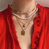 Bohemian Natural Pearl Short Necklace Colorful Beads Creative Stitching Jewelry