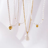 Vintage Pearl Necklace Heart Pendant Metal Collar