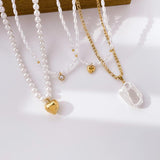 Vintage Pearl Necklace Heart Pendant Metal Collar