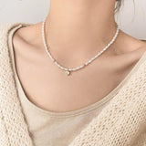 Vintage Pearl Necklace Heart Pendant Metal Collar