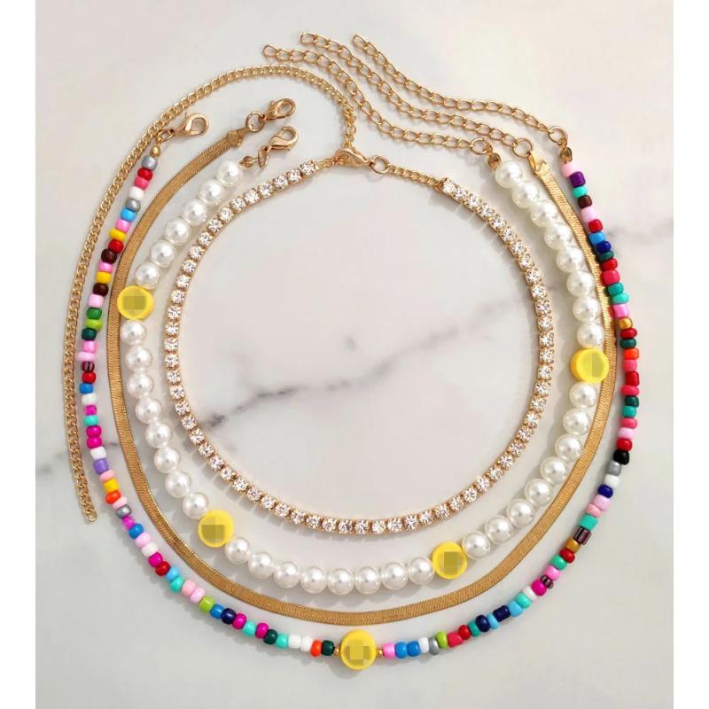 Multilayer Happy Face Pearl Beaded Necklace For Women