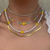 Multilayer Happy Face Pearl Beaded Necklace For Women