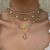 Multilayer Happy Face Pearl Beaded Necklace For Women