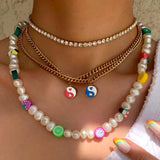 Multilayer Happy Face Pearl Beaded Necklace For Women