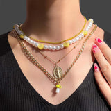 Multilayer Happy Face Pearl Beaded Necklace For Women