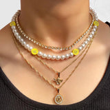 Multilayer Happy Face Pearl Beaded Necklace For Women