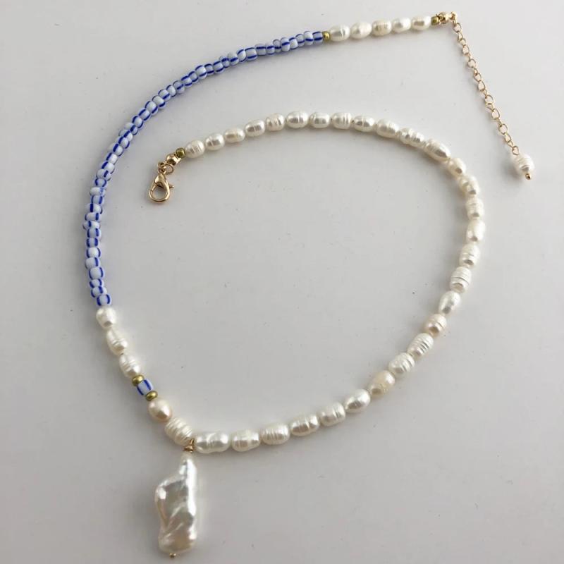 Baroque Pearl Stripe Necklace Choker for Women Gift