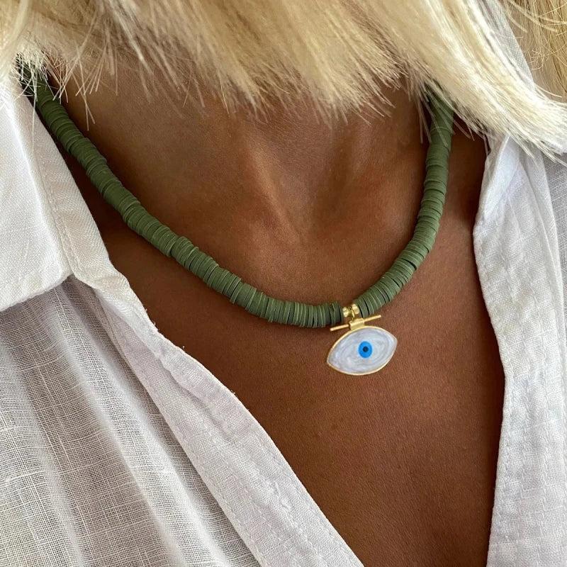 Lapis Lazuli Stone Necklace Water Drop Shell Eye Pearl