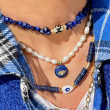 Lapis Lazuli Stone Necklace Water Drop Shell Eye Pearl