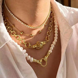 Freshwater Pearl Pendant Necklace Cuban Link Chain Evil Eye Charm Jewelry
