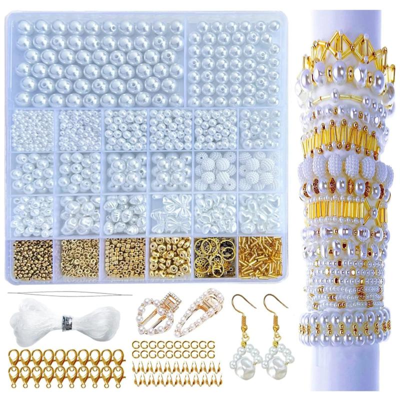 2045Pcs Pearl Plated CCB Beads Kits Heart Bow Beads for Jewelry Making