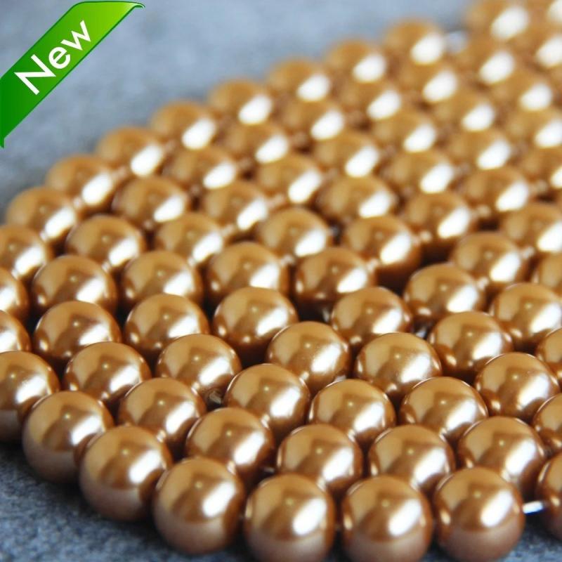 12mm Gold-Color Shell Pearl Beads 15-inch