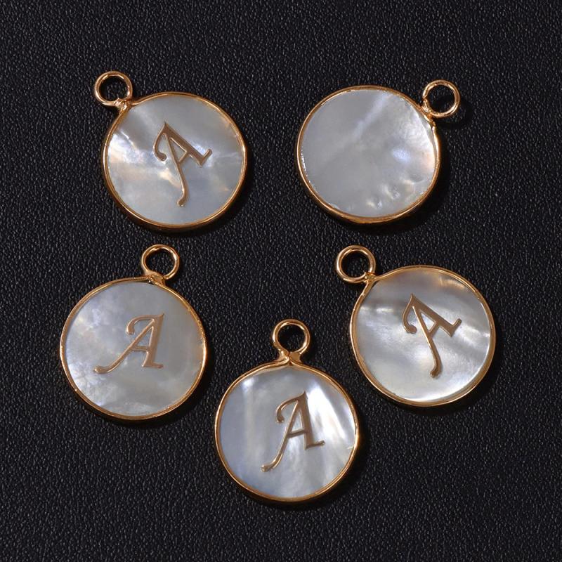 A-Z Letter Shell Charms 15mm Initial Letters Mother Of Pearl Charm Pendants