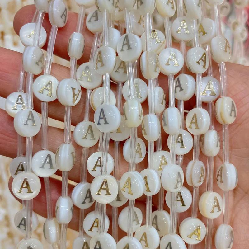Mother of Pearl Beads Letter A-Z for DIY Necklaces Bracelets