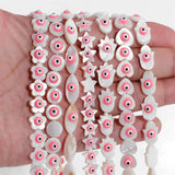 Pink Evil Eye Beads Hearts Mother of Pearl Shell for Jewelry Making