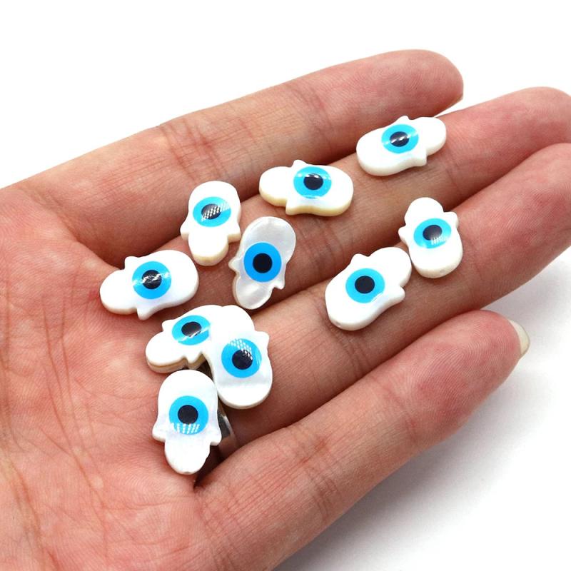 Fatima Hamsa Hand Evil Eye Spacer Beads Natural Mother of Pearl Shell