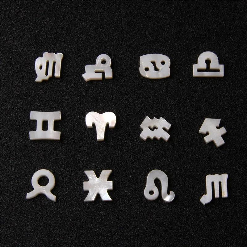12 Zodiac Signs Beads Natural Mother Of Pearl Charm Beads for DIY Jewelry