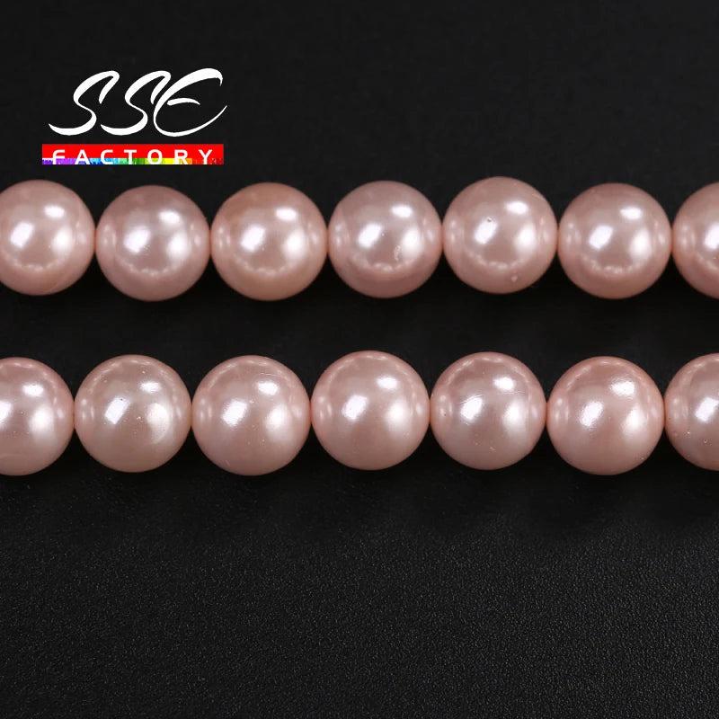 Pink Shell Pearl Round Beads 15.7 Inch - Jewelry Making