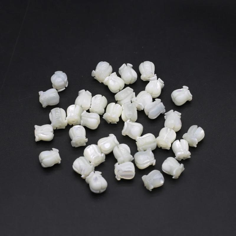 5pcs Mother of Pearl Shell Beads Carved Tulip Rose Seashell Loose Bead