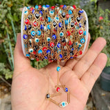 Colorful Evil Eye Beads Chains Stainless Steel Link Pearl Beaded Chains