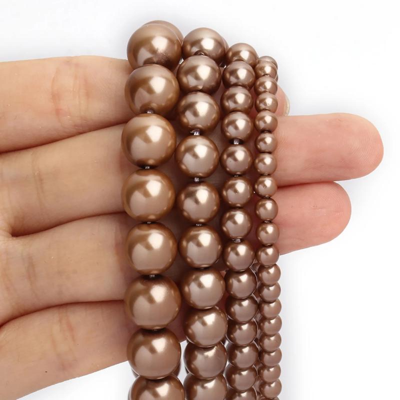 4/6/8/10mm Coffee Glass Pearls Beads Smooth Round Beads For Jewelry DIY