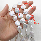 3Pcs Natural Pearl Baroque Beads Round Cross Button DIY Jewelry Making