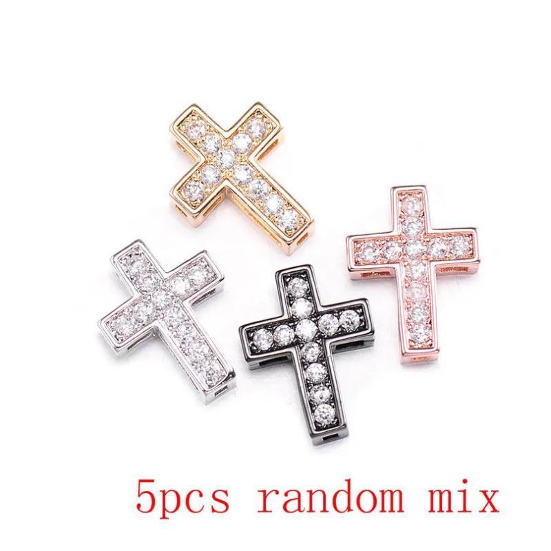 5pcs CZ Cross Beads for Bracelet DIY Jewelry Making