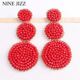 Bohemia Tassel Earrings Red Beads Dangle Earrings Women Wedding Jewelry