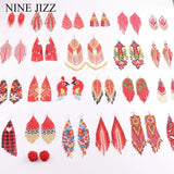 Bohemia Tassel Earrings Red Beads Dangle Earrings Women Wedding Jewelry