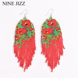 Bohemia Tassel Earrings Red Beads Dangle Earrings Women Wedding Jewelry