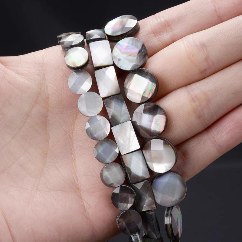 10pcs Faceted Shell Beads Round Rectangle Spacer Bead Jewelry Making DIY