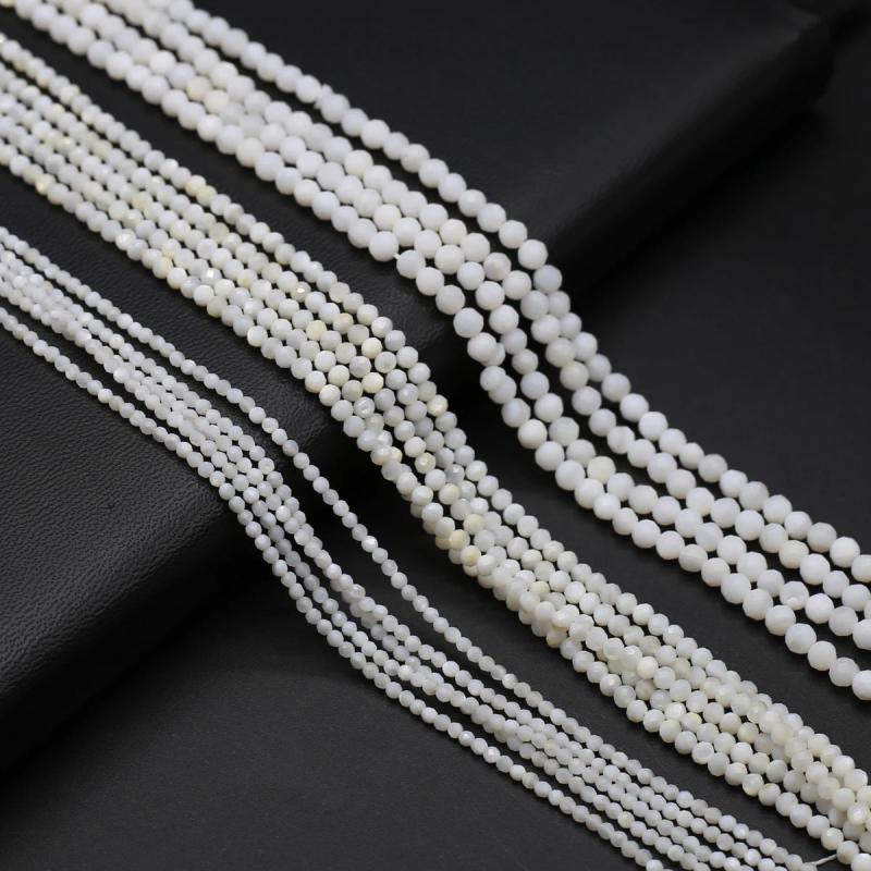 14'' Shell Micro Faceted Beads Round Mother of Pearl DIY Jewelry Making