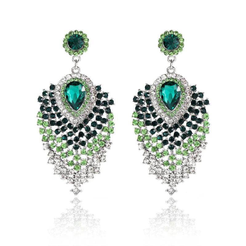 Silver Plated Crystal Drop Earrings Rhinestones Long Earrings for Women