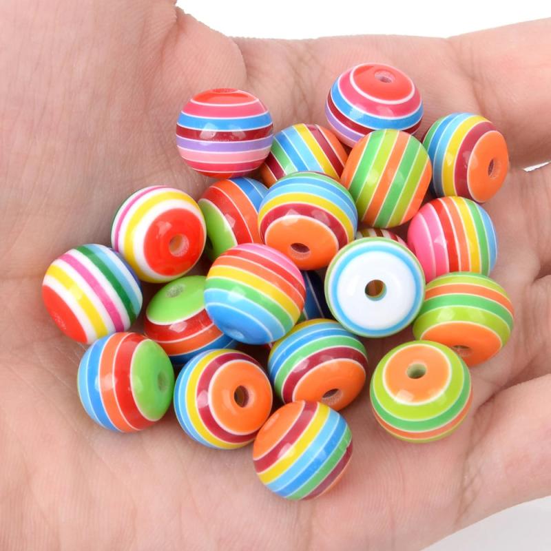 50Pcs Rainbow Stripe Resin Spacer Beads for DIY Jewelry Making