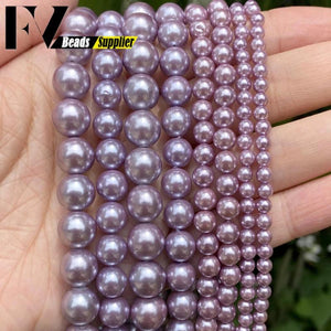 4-10mm Purple Shell Pearls Round Beads Jewelry Making DIY