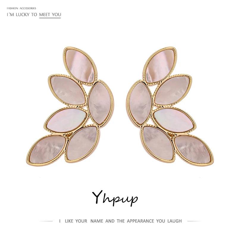 Leaf Plant Stud Earrings Natural Shell Brincos Women Party Jewelry