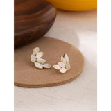 Leaf Plant Stud Earrings Natural Shell Brincos Women Party Jewelry
