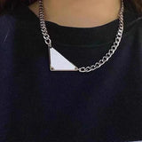 Inverted Triangle Necklace Metal Label Pendant Street Men Women Collarbone Chain