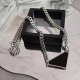 Inverted Triangle Necklace Metal Label Pendant Street Men Women Collarbone Chain