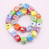 Colorful Evil Eye Square Ceramic Beads 10mm