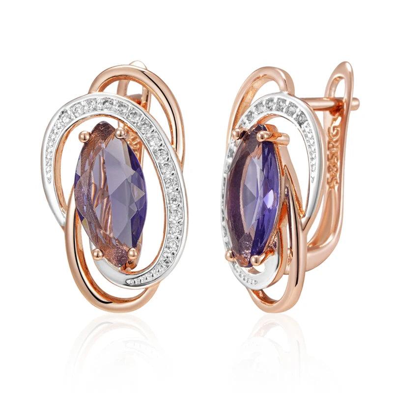 Purple Zircon 585 Drop Earrings Women Vintage Geometric Wedding Jewelry