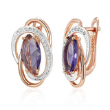 Purple Zircon 585 Drop Earrings Women Vintage Geometric Wedding Jewelry