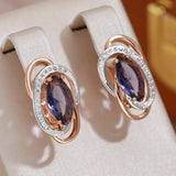 Purple Zircon 585 Drop Earrings Women Vintage Geometric Wedding Jewelry