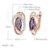 Purple Zircon 585 Drop Earrings Women Vintage Geometric Wedding Jewelry