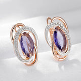 Purple Zircon 585 Drop Earrings Women Vintage Geometric Wedding Jewelry