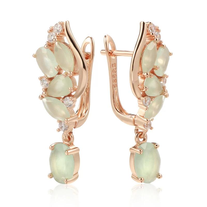 Kienl 585 Rose Long Earring Green Zircon Drop High Jewelry