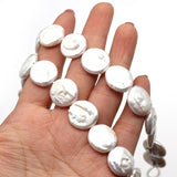 Natural Freshwater Pearl Button Charm DIY Jewelry 16-17mm