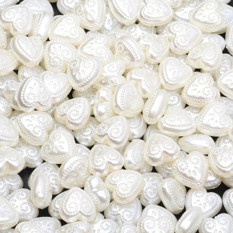 50pcs 12mm Heart Acrylic Spacer Beads DIY Pearl Style Jewelry Accessories